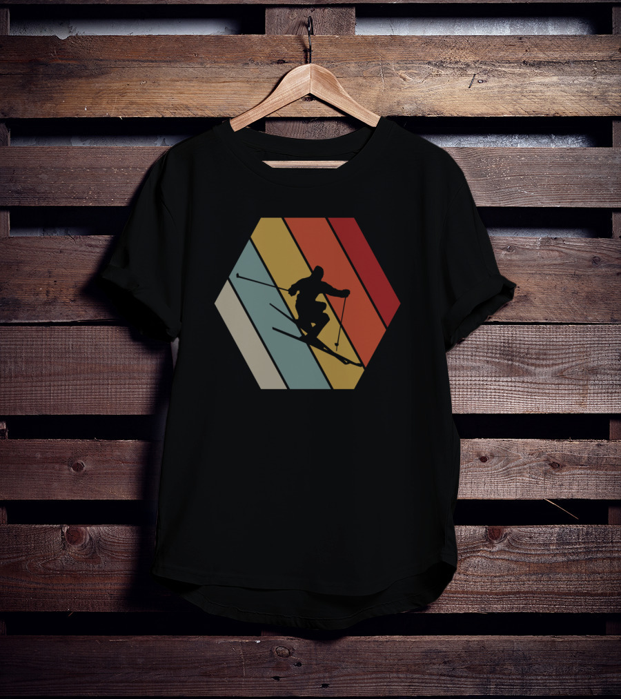 Funny Vintage Skier Hexagonal Stripes Winter T-Shirt