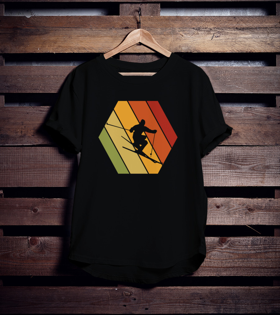 Retro Vintage Skiing Hexagonal T-Shirt