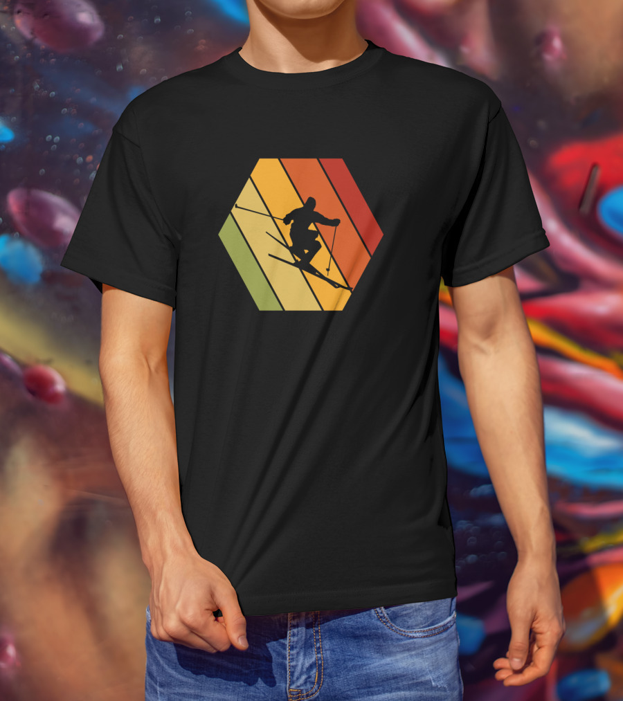 Retro Vintage Skiing Hexagonal T-Shirt