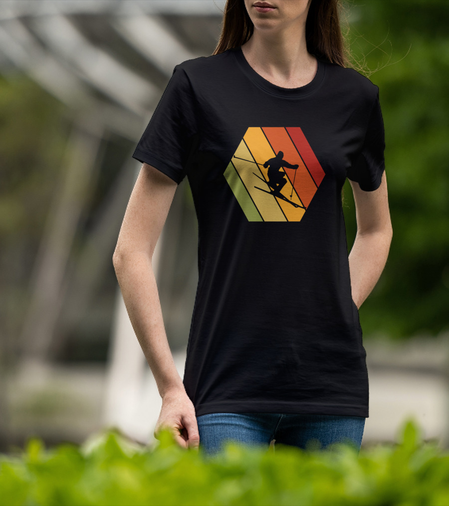 Retro Vintage Skiing Hexagonal T-Shirt