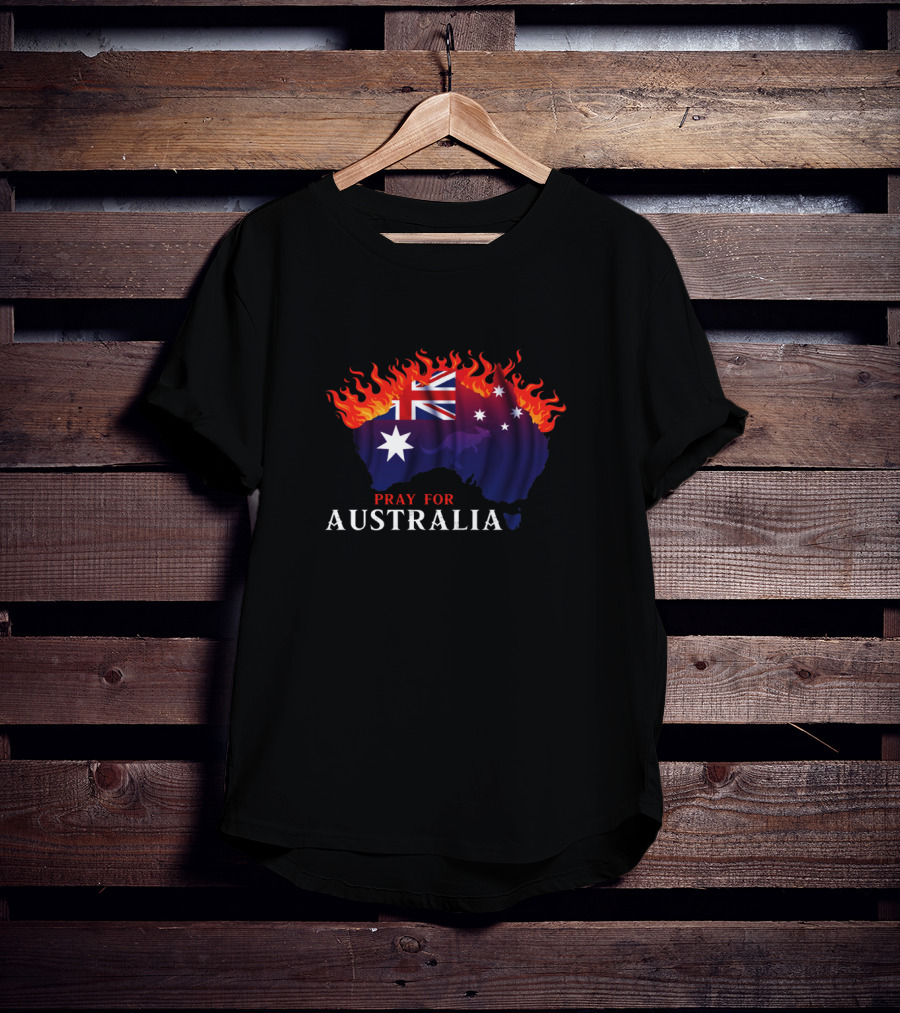 Pray For Australia Fire Relief Support Australia Flag In Flames T-Shirt