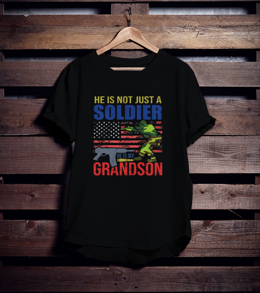 He Is Not Just A Soldier He Is My Grandson American Flag Camouflage T-Shirt