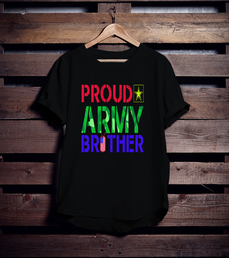 Proud Army Brother With Camo Letters And Star Emblem T-Shirt
