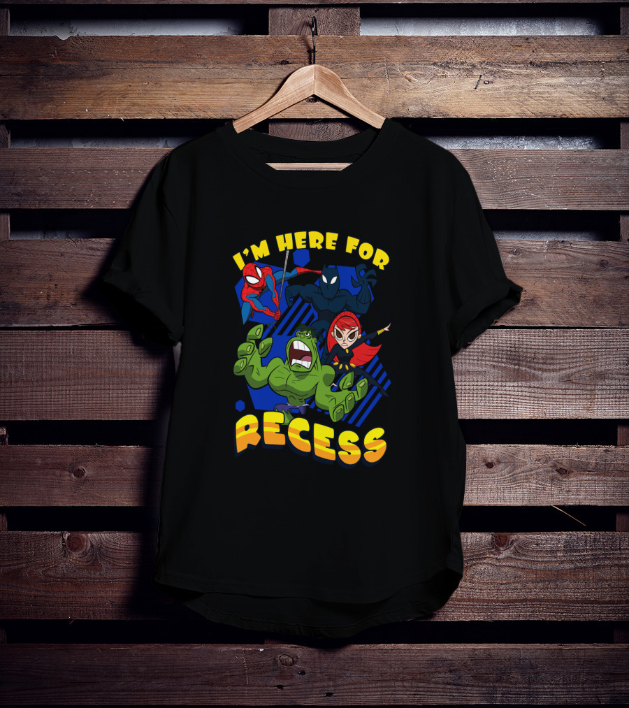 Marvel Avengers I'm Here For Recess Spiderman Black Widow Hulk T-Shirt