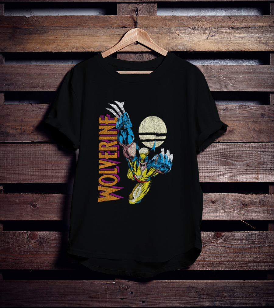 Wolverine Vintage Colorful Claws Action With Moon Marvel X Men Classic T-Shirt