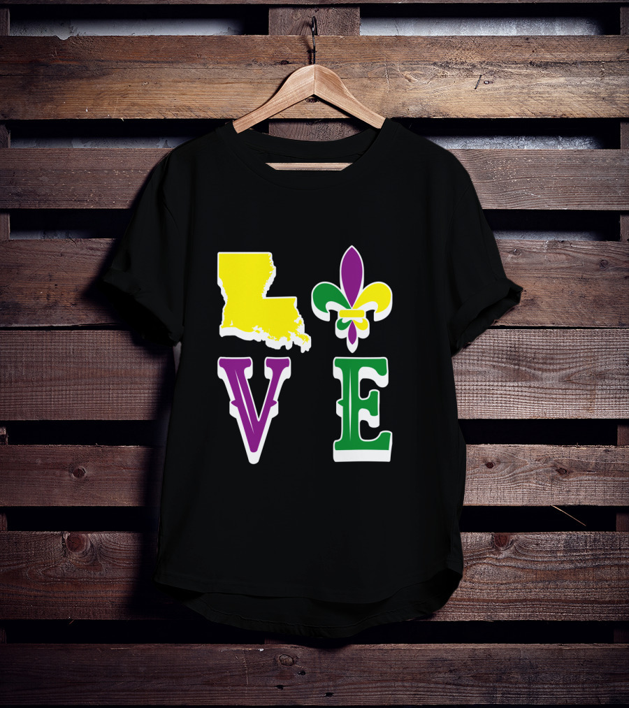 Love Louisiana Mardi Gras Map Fleur-de-Lis T-Shirt