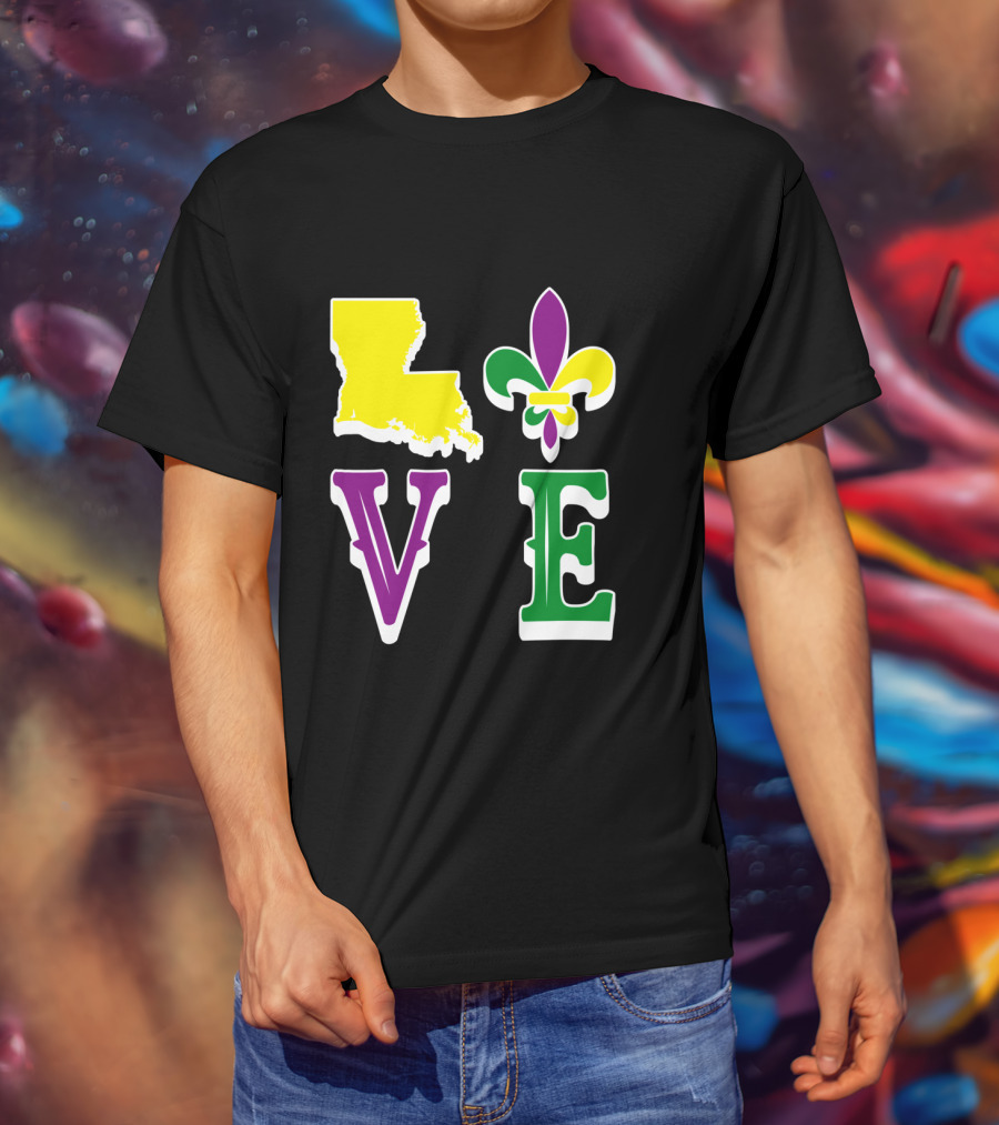 Love Louisiana Mardi Gras Map Fleur-de-Lis T-Shirt