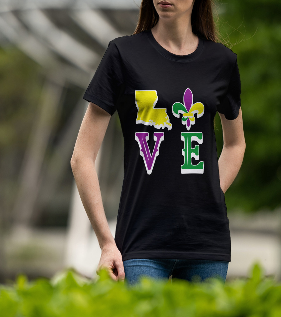 Love Louisiana Mardi Gras Map Fleur-de-Lis T-Shirt