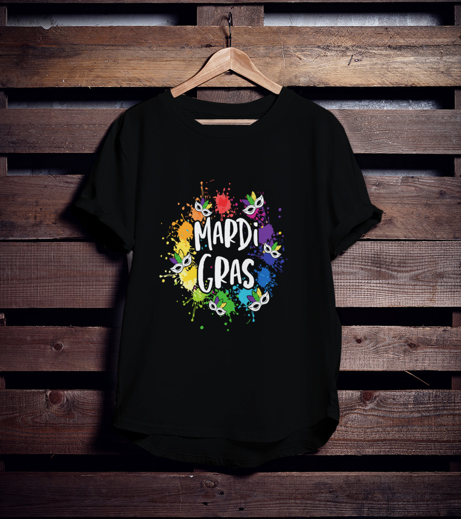 Mardi Gras Mask Colorful Paint Splatter New Orleans T-Shirt