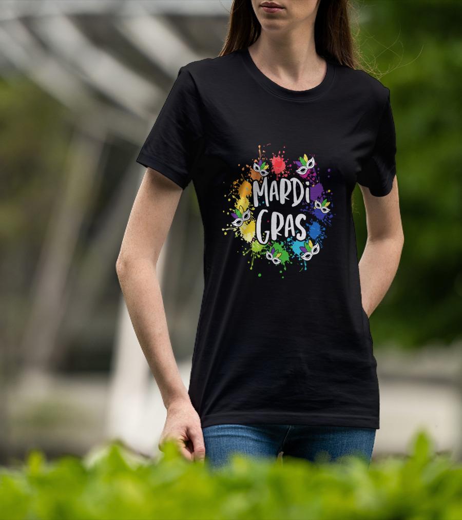 Mardi Gras Mask Colorful Paint Splatter New Orleans T-Shirt