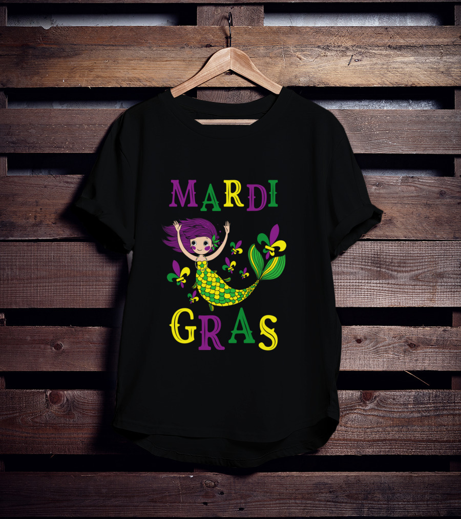Mardi Gras Mermaid With Fleur De Lis Colors T-Shirt