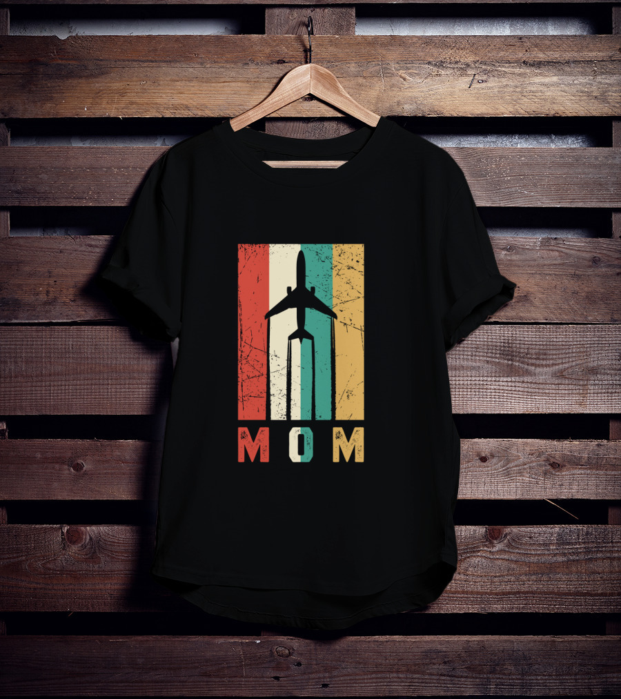 Mom Airplane Retro Vintage Pilot Stripe T-Shirt