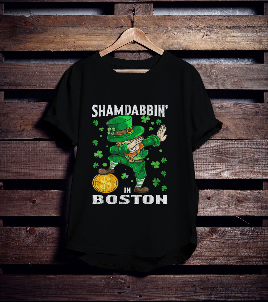 Shamdabbin In Boston Dabbing Leprechaun With Gold Coin And Shamrocks T-Shirt