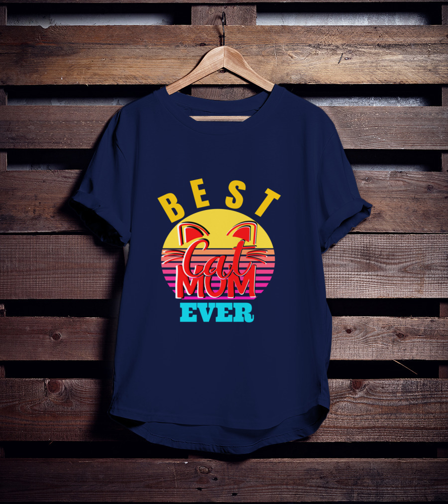 Best Cat Mom Ever Vintage Sunset Cat Ears T-Shirt