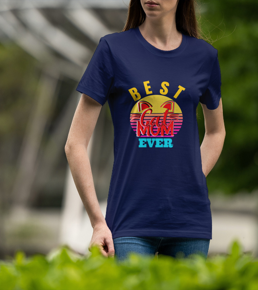Best Cat Mom Ever Vintage Sunset Cat Ears T-Shirt
