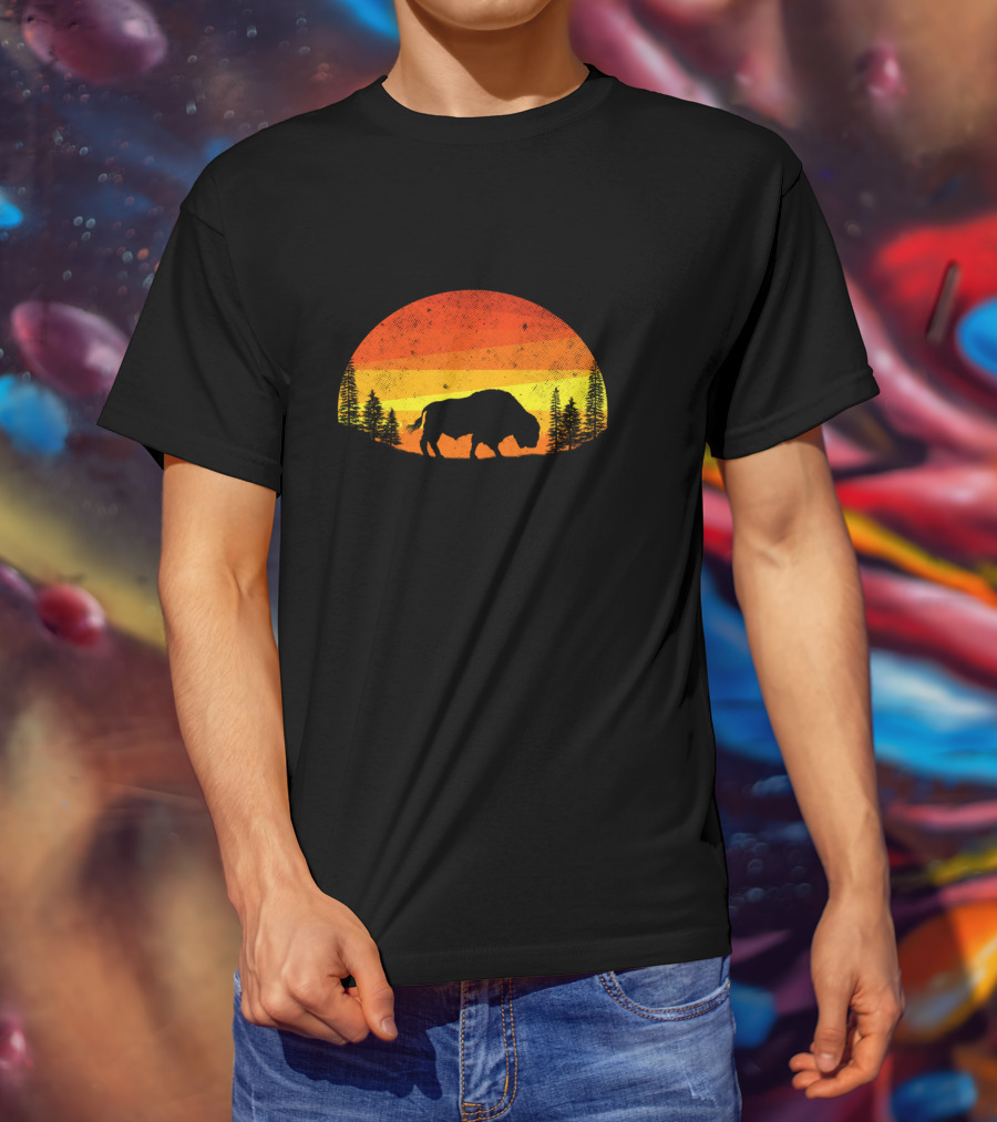 Buffalo Vintage Wildlife Animals Sunset T-Shirt