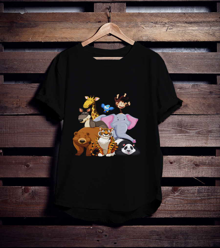 Zoo Animals Day World Wildlife Day Giraffe Elephant Tiger Panda Monkey Bear Kangaroo Bird T-Shirt