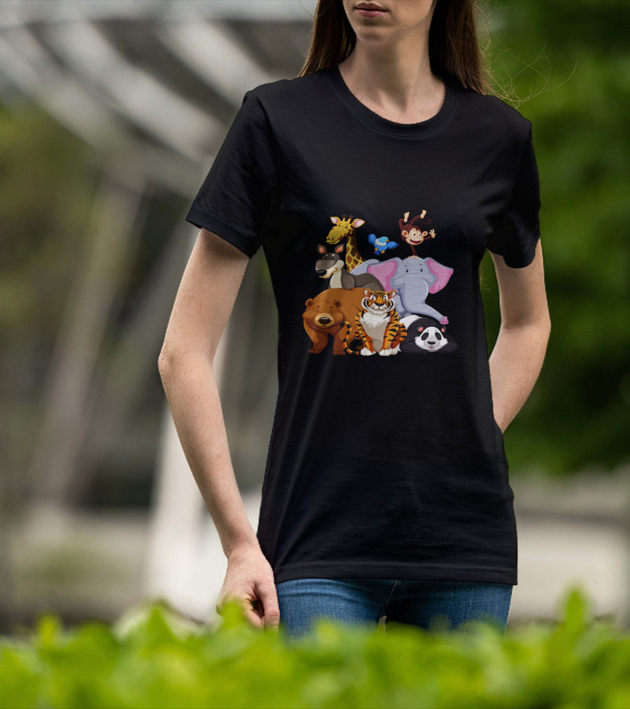 Zoo Animals Day World Wildlife Day Giraffe Elephant Tiger Panda Monkey Bear Kangaroo Bird T-Shirt