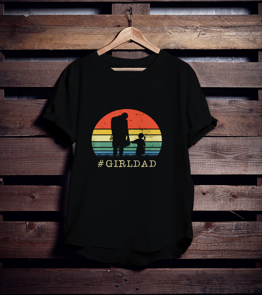 GirlDad Father And Daughter Silhouette Against Retro Sunset T-Shirt