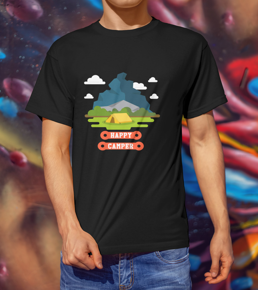 Happy Camper Mountain Tent Outdoors Adventure T-Shirt