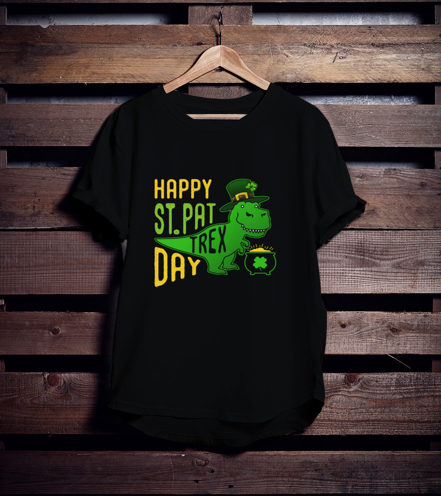 Happy St Pat Day T-Rex Dinosaur With Hat And Pot Of Gold T-Shirt
