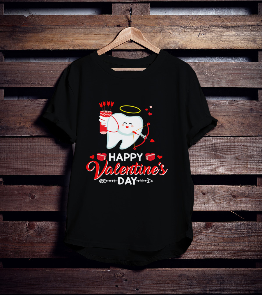 Happy Valentine's Day Cupid Tooth With Heart And Halo T-Shirt
