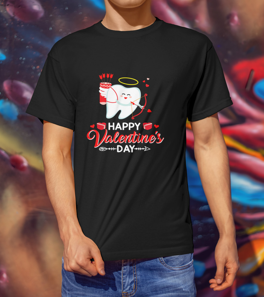Happy Valentine's Day Cupid Tooth With Heart And Halo T-Shirt