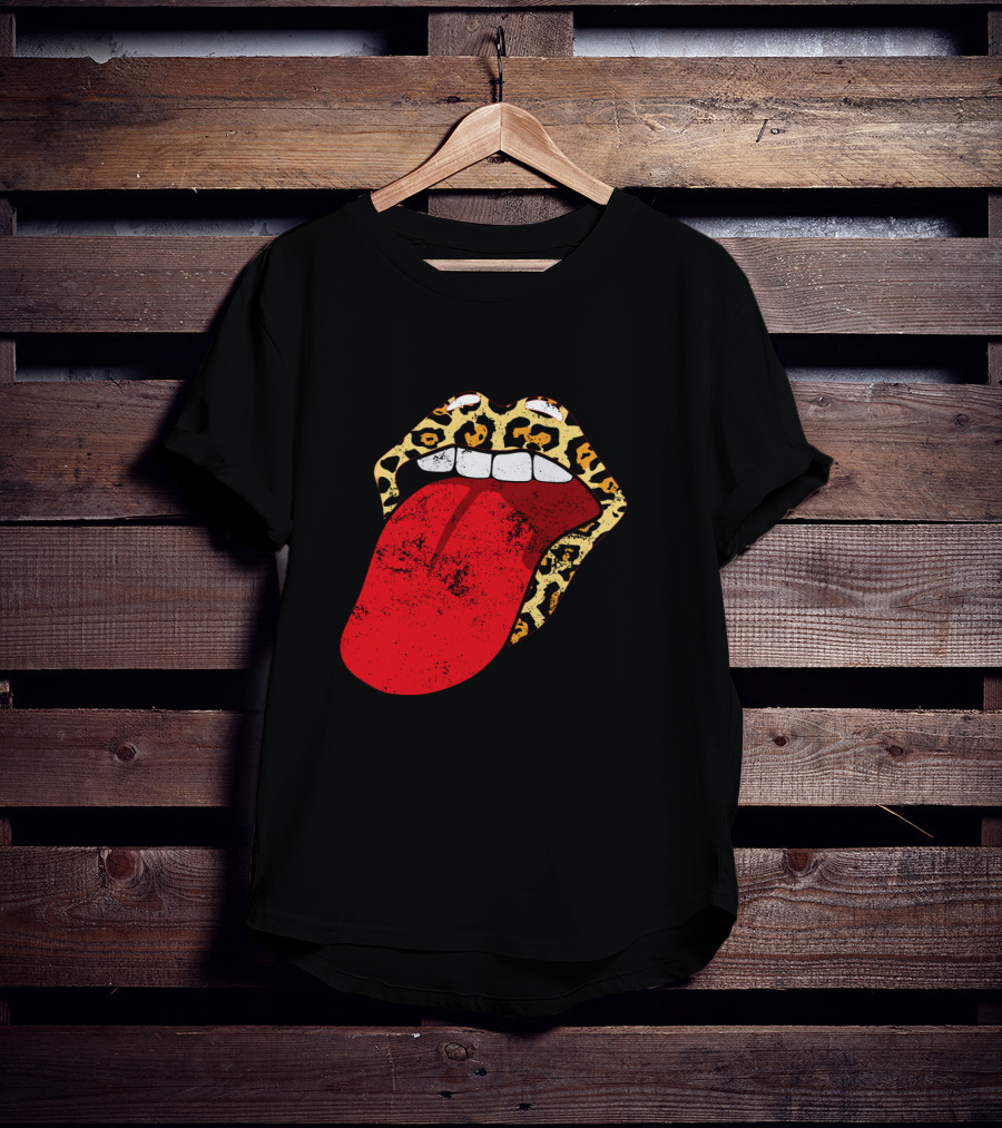 Leopard Lips Red Tongue Cheetah Trendy Rolling Iconic T-Shirt