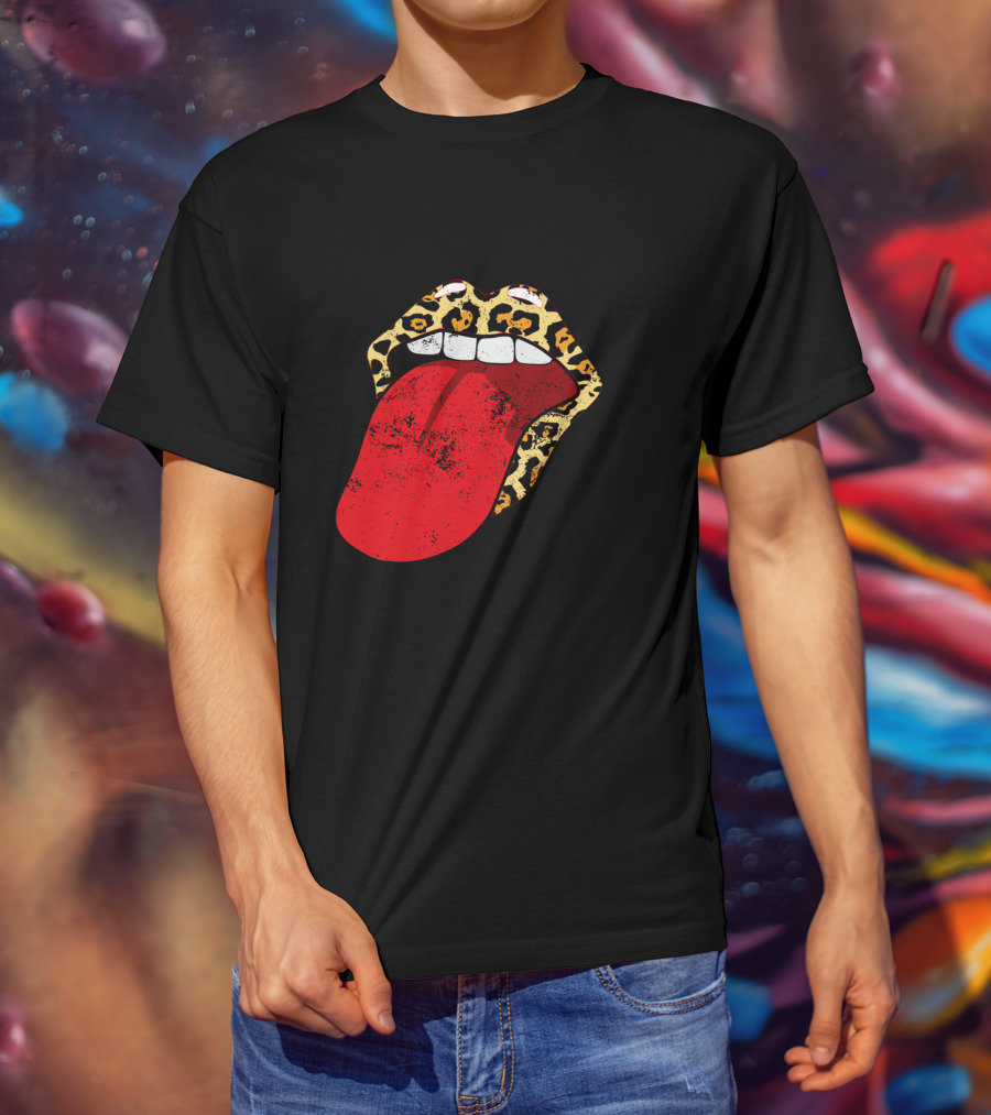 Leopard Lips Red Tongue Cheetah Trendy Rolling Iconic T-Shirt