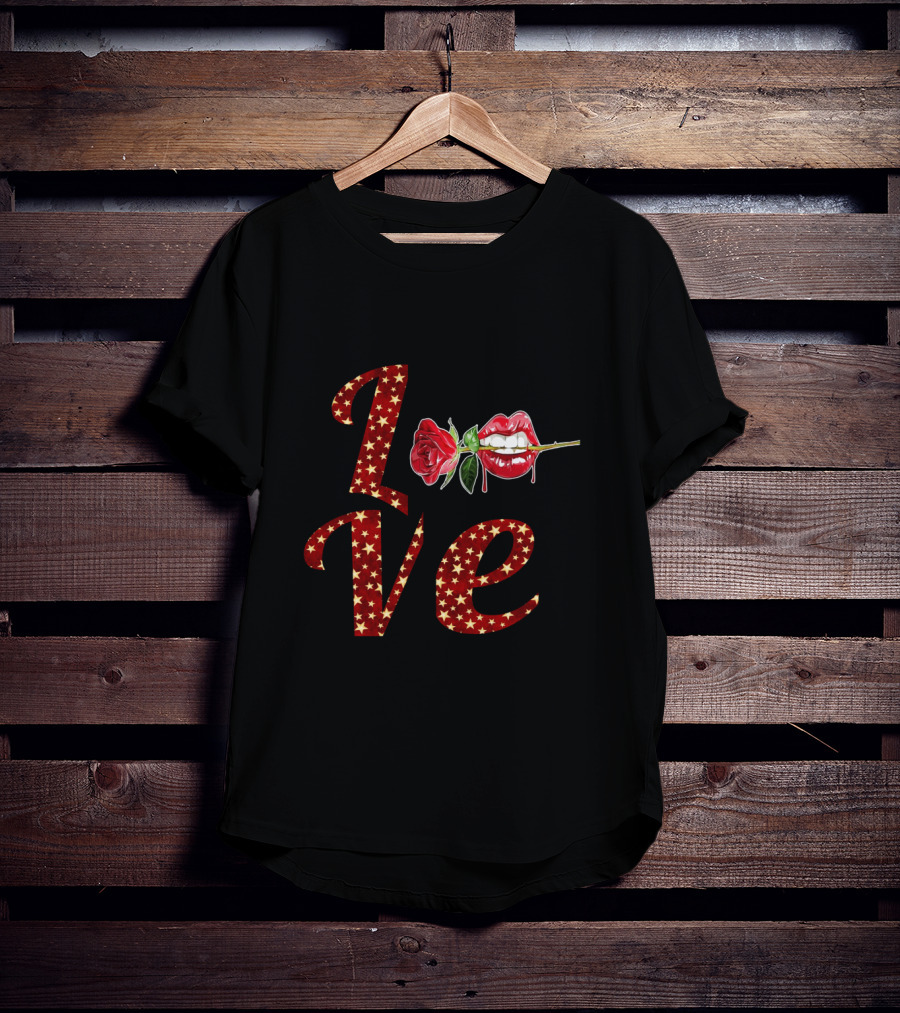 LOVE Tooth Heart Dental Life Dentist Valentine's Day Kiss Rose Lips T-Shirt