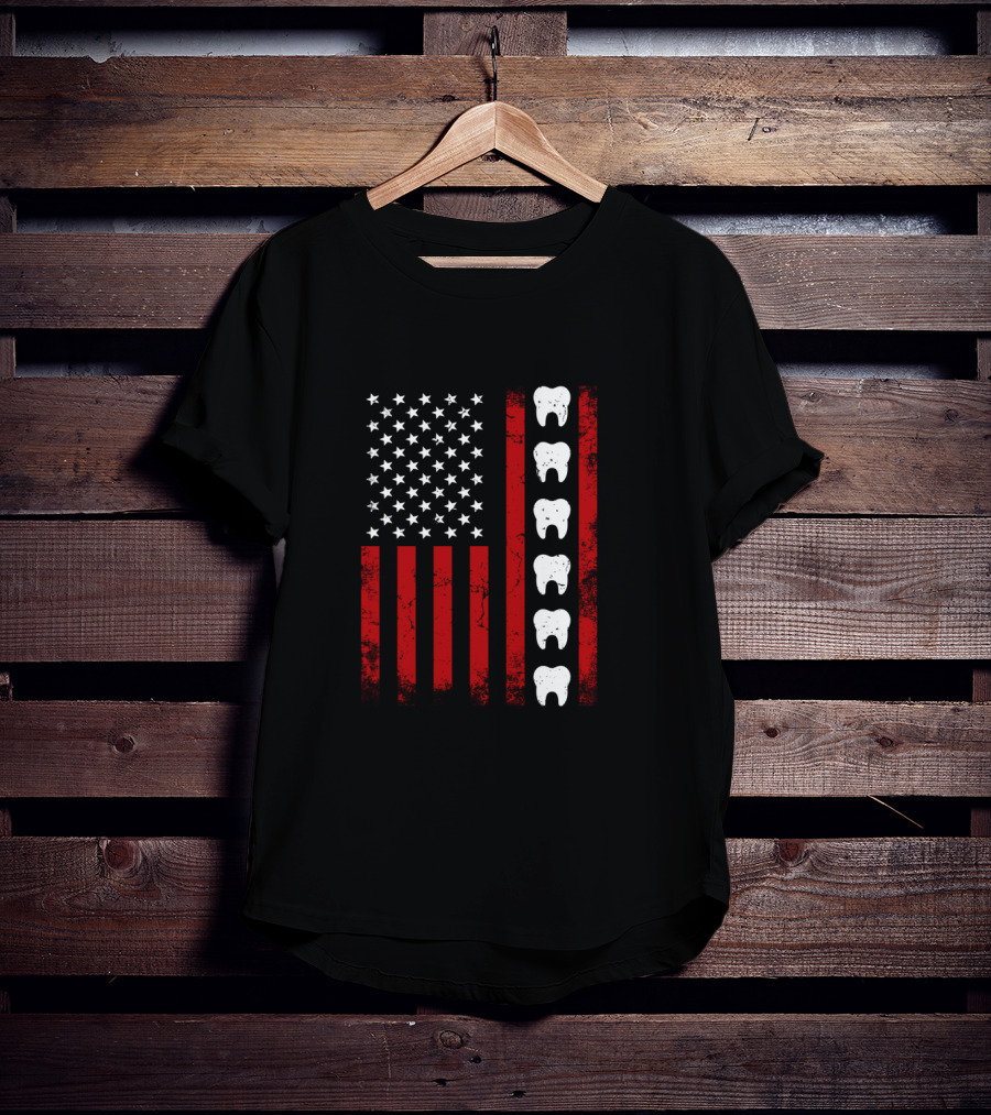 USA Tooth American Flag Patriotic Dentist Dad T-Shirt