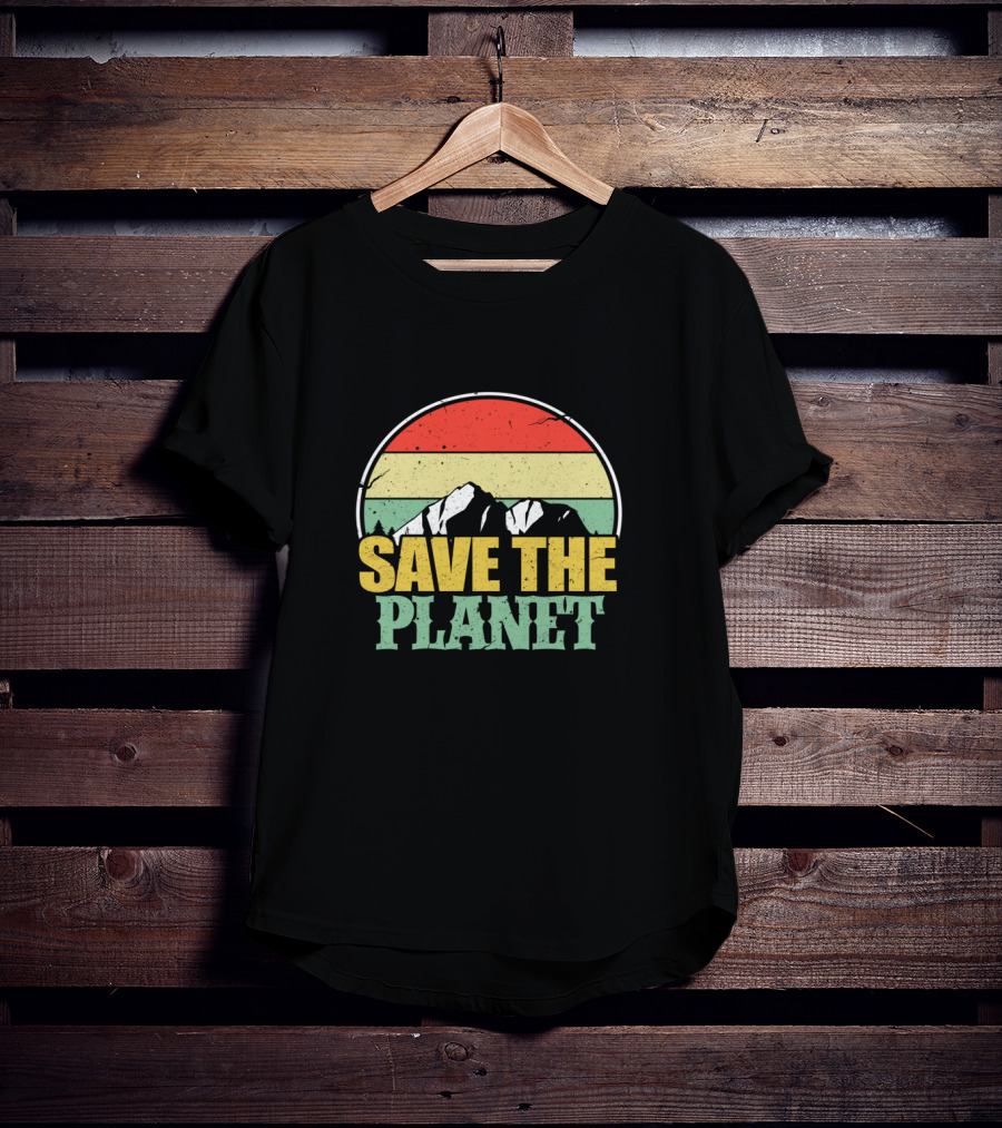 Save The Planet Earth Day Mountain Vintage Retro Sunset T-Shirt