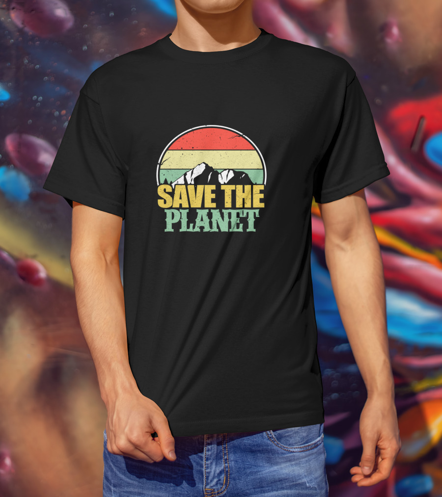 Save The Planet Earth Day Mountain Vintage Retro Sunset T-Shirt