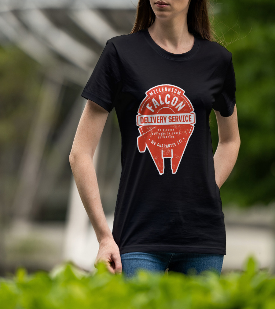 Millennium Falcon Delivery Service We Deliver Anything In Under 12 Parsecs We Guarantee It T-Shirt