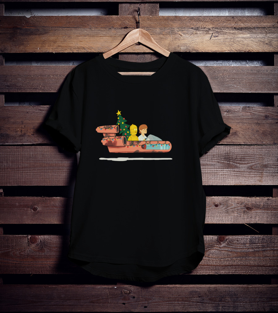 Star Wars Holiday Luke And C-3PO Christmas Tree Landspeeder Festive Run T-Shirt