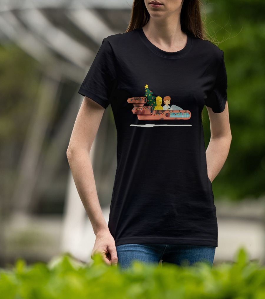 Star Wars Holiday Luke And C-3PO Christmas Tree Landspeeder Festive Run T-Shirt