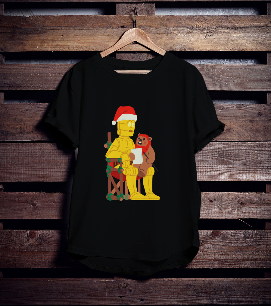 Star Wars Holiday Santa C 3PO And Ewok Christmas Chair Scene T-Shirt