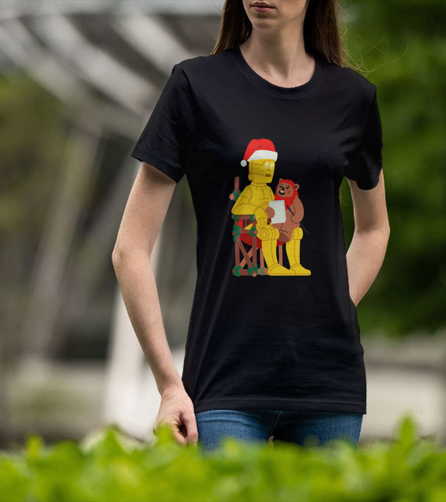 Star Wars Holiday Santa C 3PO And Ewok Christmas Chair Scene T-Shirt