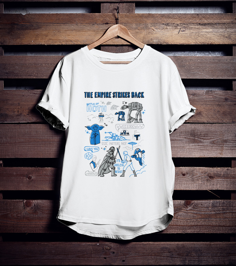 Star Wars The Empire Strikes Back Battle Of Hoth Yoda Darth Vader Lightsaber Doodle T-Shirt