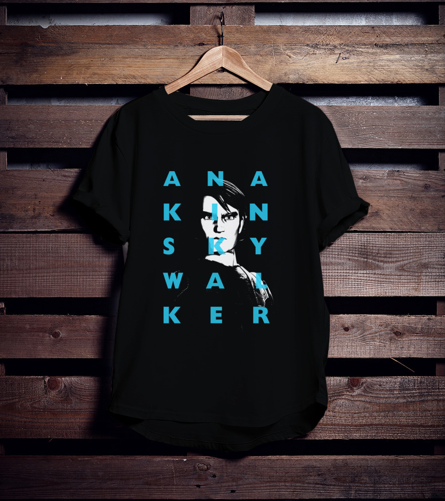 The Clone Wars Anakin Skywalker Text Overlay Black And Blue T-Shirt
