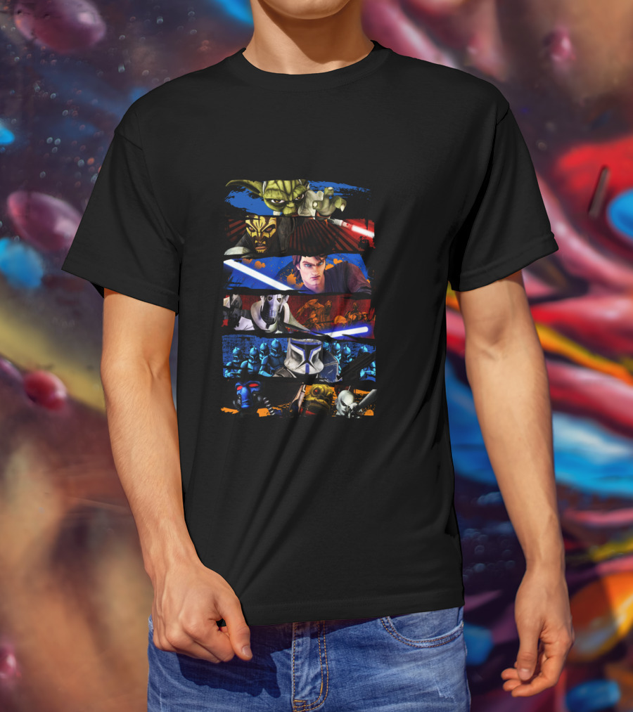 Star Wars The Clone Wars Character Panels Yoda Maul Anakin Grievous Clones T-Shirt