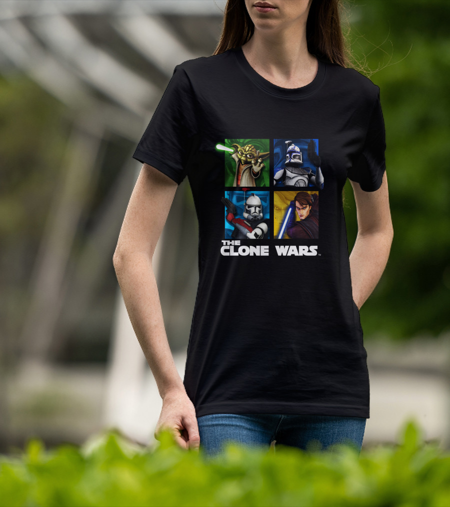 The Clone Wars Group Shot Yoda Anakin Clone Troopers Box Up T-Shirt