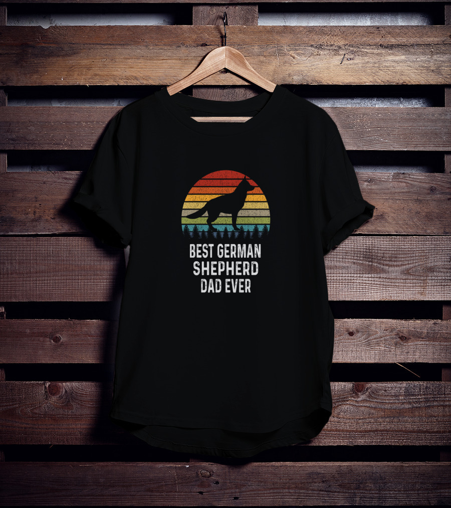 Best German Shepherd Dad Ever Retro Sunset T-Shirt