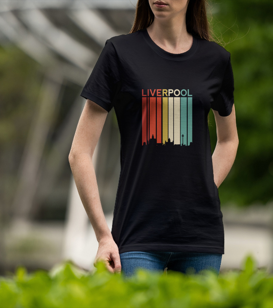 Liverpool England Skyline Retro Columns T-Shirt