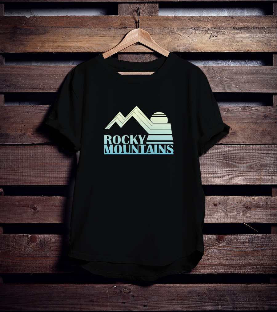 ROCKY MOUNTAINS Retro Sunset Logo Iconic Mountainscape T-Shirt