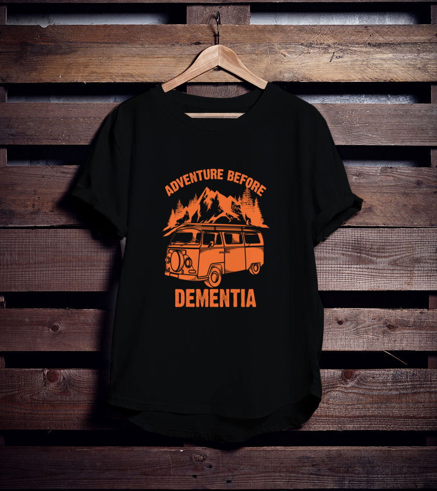 Adventure Before Dementia Vintage Camper Van Mountain Scene T-Shirt