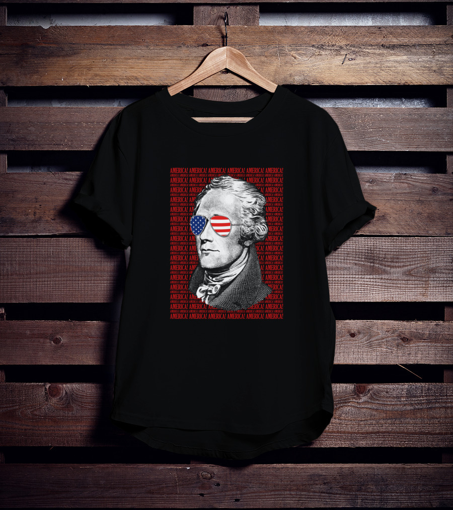 Alexander Hamilton America USA Patriotic Sunglasses Iconic American Flag T-Shirt