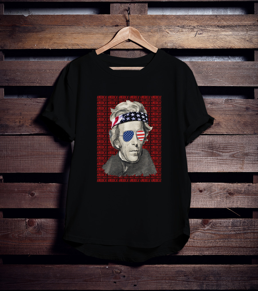 Andrew Jackson American Flag Bandana Sunglasses Patriotic USA America T-Shirt