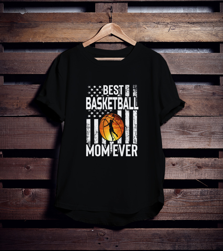 Best Basketball Mom Ever Vintage American Flag Basketball Dunk T-Shirt