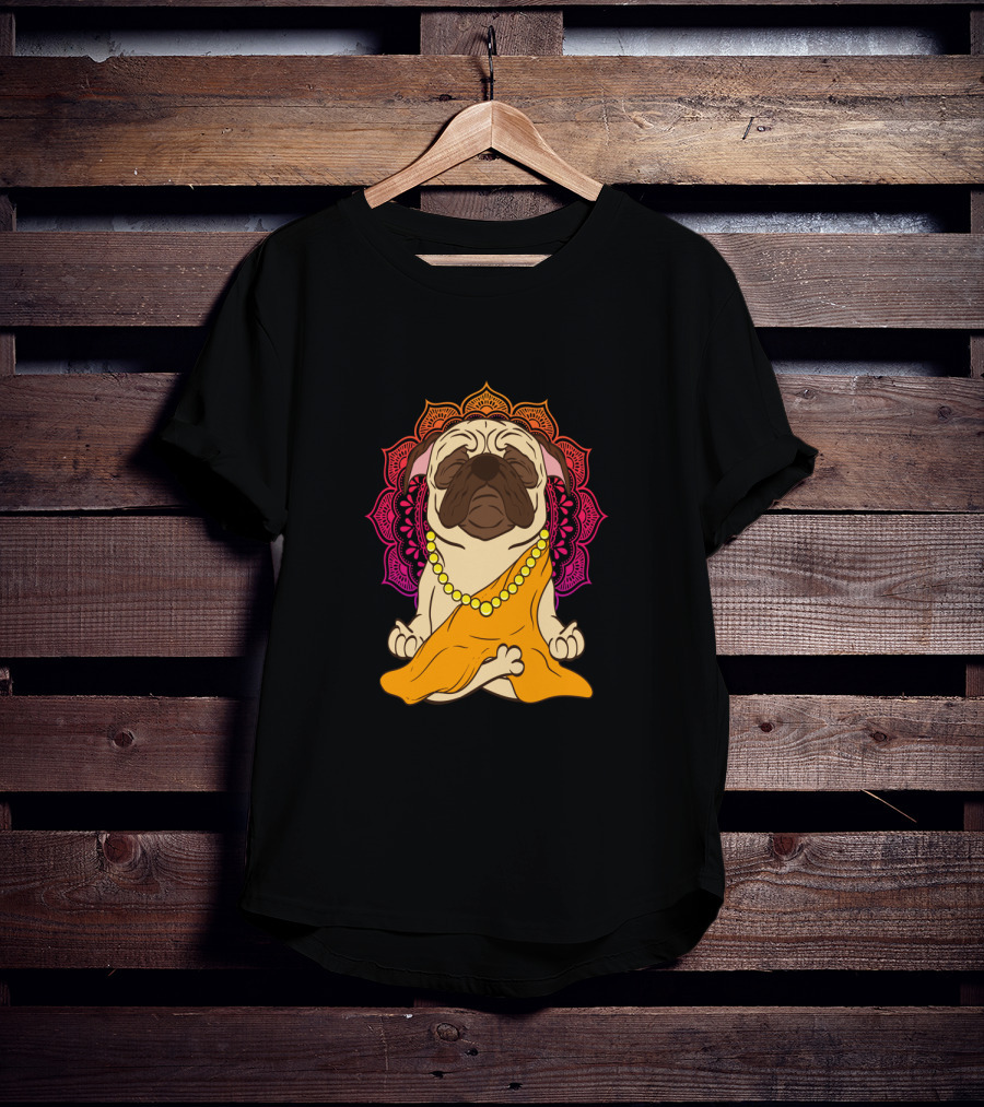 Buddhism Meditation Yoga Pug With Mandala And Beads T-Shirt